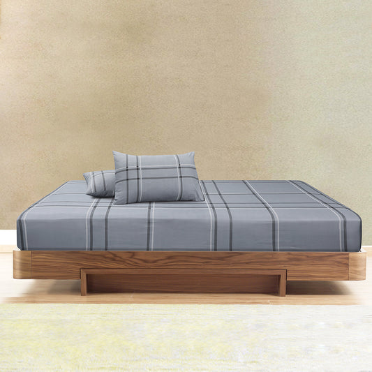 Microfiber Grey Check Fitted Sheet Set