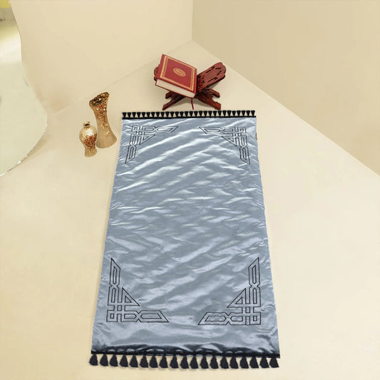 Premium Velvet Embroidered Prayer Mat - Gray