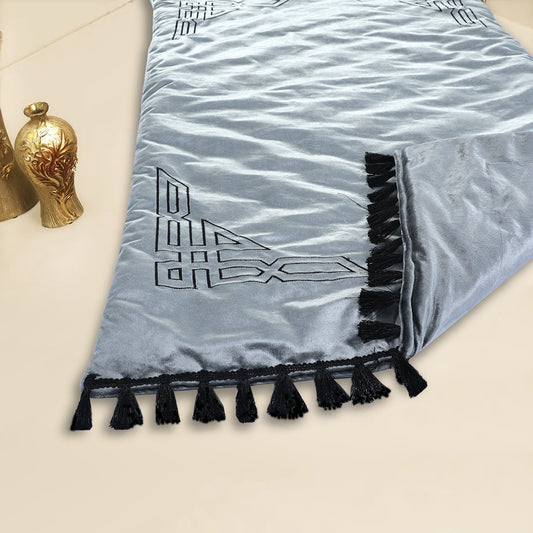 Premium Velvet Embroidered Prayer Mat - Gray