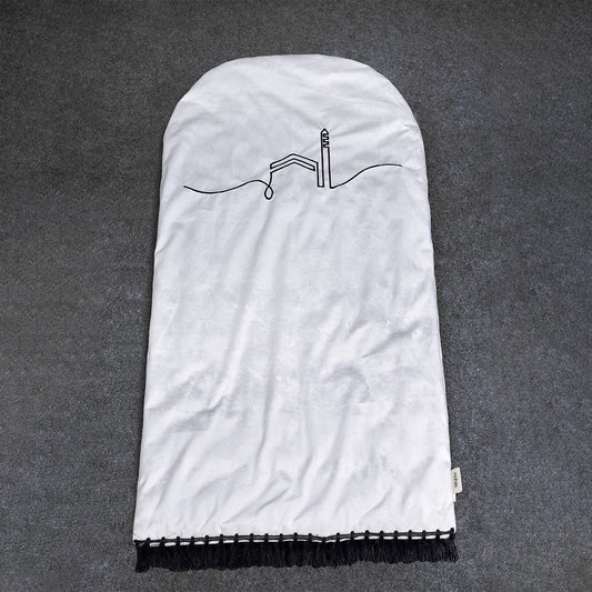Premium Velvet Embroidered Prayer Mat - White