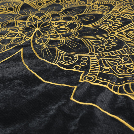 Premium Velvet Embroidered Prayer Mat - Black