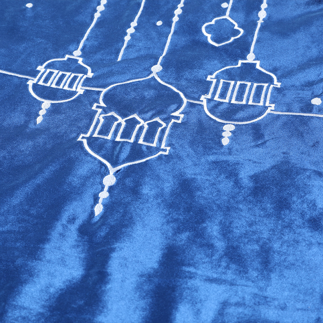 Premium Velvet Embroidered Prayer Mat - Blue