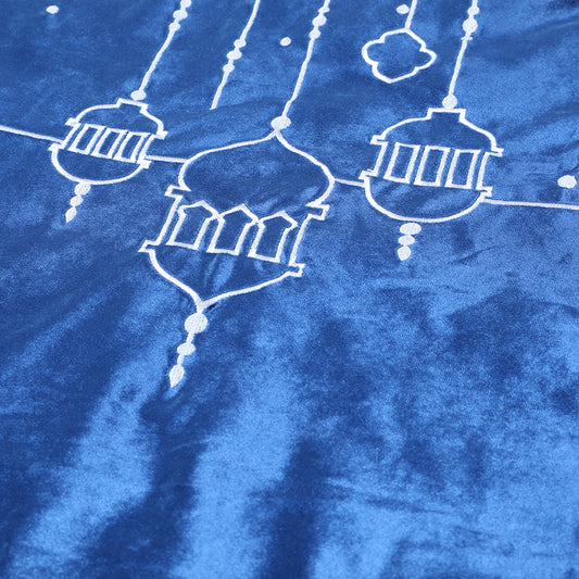 Premium Velvet Embroidered Prayer Mat - Blue